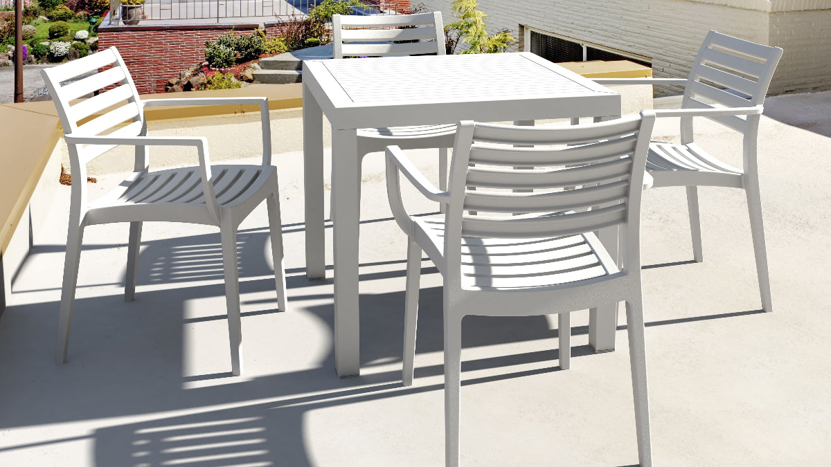 Compamia Artemis Resin Square Dining Set with 4 Arm Chairs: Outdoor White