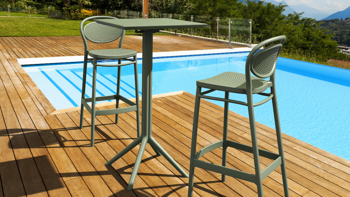 Compamia Sky Marcel Square Bar Set with 2 Barstools Olive Green