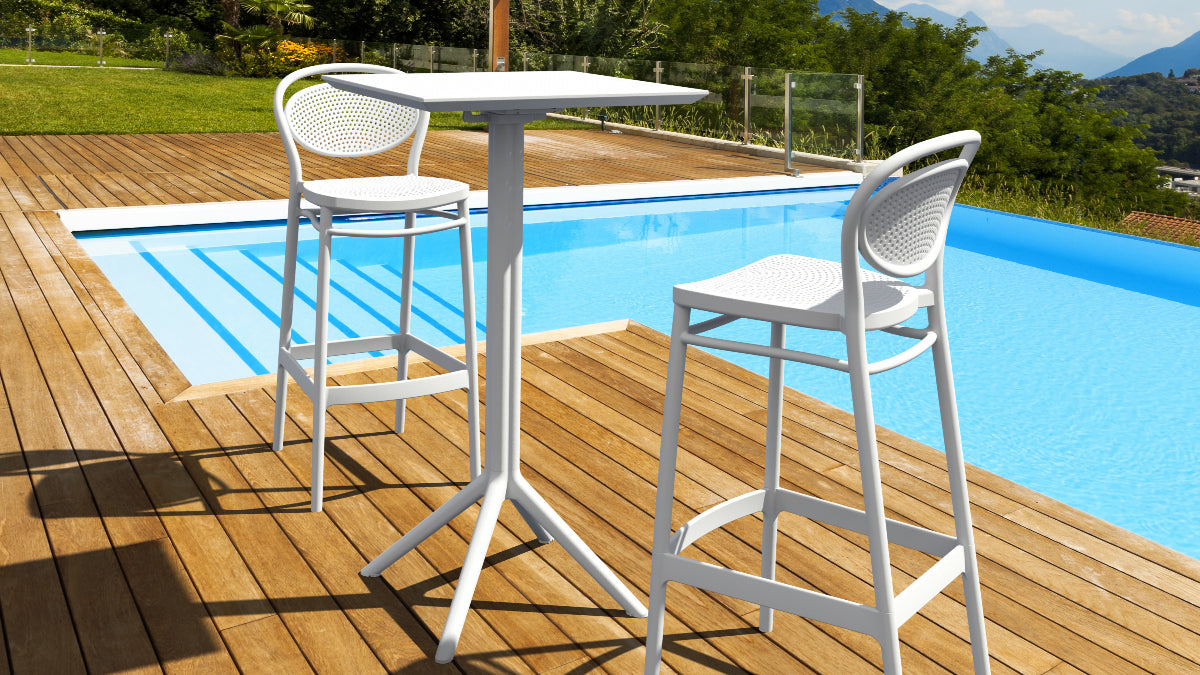 Compamia Sky Marcel Square Bar Set with 2 Barstools White