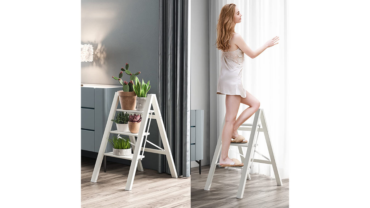 KERDOM FelixKing Folding Step Stool with Wide Anti-Slip Pedal White - 3-step