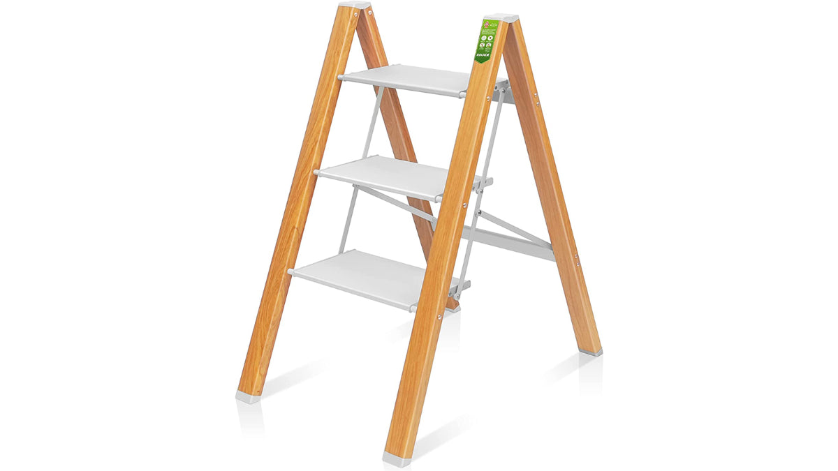 KERDOM FelixKing Folding Step Stool with Wide Anti-Slip Pedal Wood - 3-step