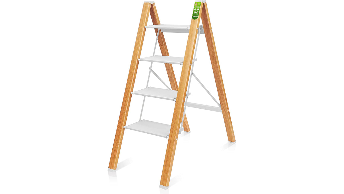 KERDOM FelixKing Folding Step Stool with Wide Anti-Slip Pedal Wood - 4-step