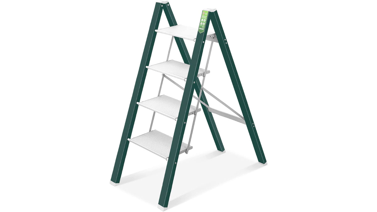 KERDOM FelixKing Folding Step Stool with Wide Anti-Slip Pedal Green - 4-step