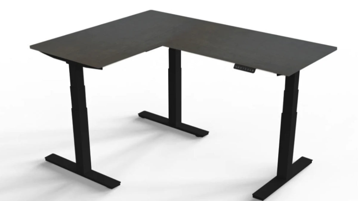 Uncaged Ergonomics L-Shaped Standing Desk Frame + 2pc 48x30" Black Desktop
