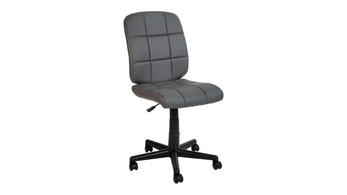 Skyline Decor Mid-Back Quilted Vinyl Swivel Task: Office Chair Grey