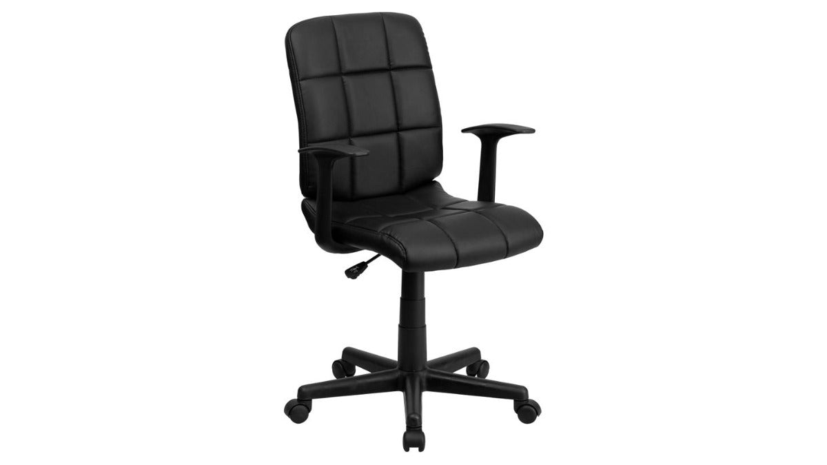Skyline Decor Quilted Vinyl Swivel Task Office Chair: with Arms Black