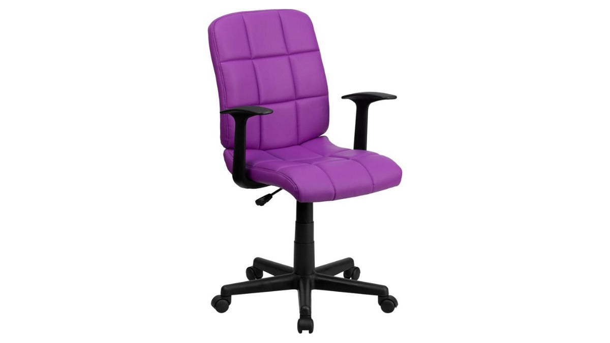Skyline Decor Quilted Vinyl Swivel Task Office Chair: with Arms Purple