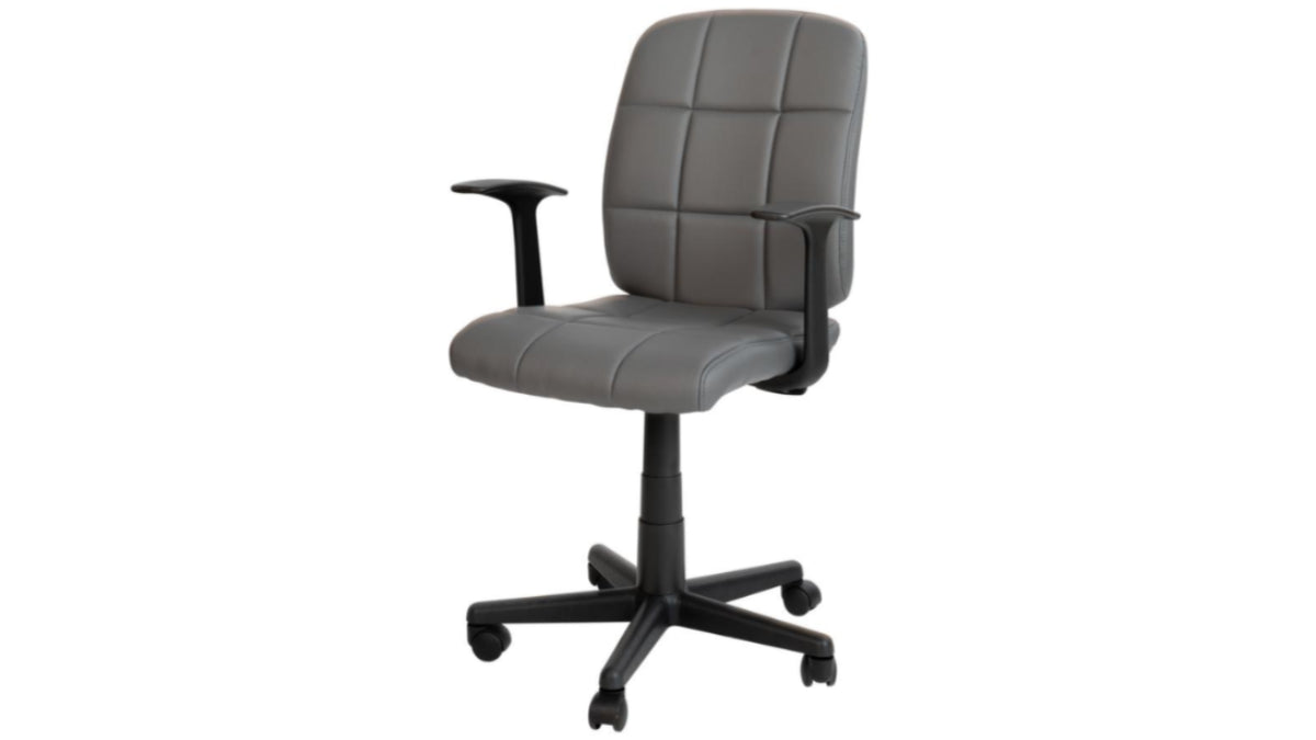 Skyline Decor Quilted Vinyl Swivel Task Office Chair: with Arms Gray