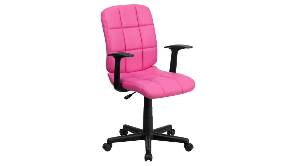Skyline Decor Quilted Vinyl Swivel Task Office Chair: with Arms pink