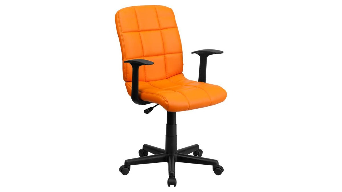 Skyline Decor Quilted Vinyl Swivel Task Office Chair: with Arms Orange