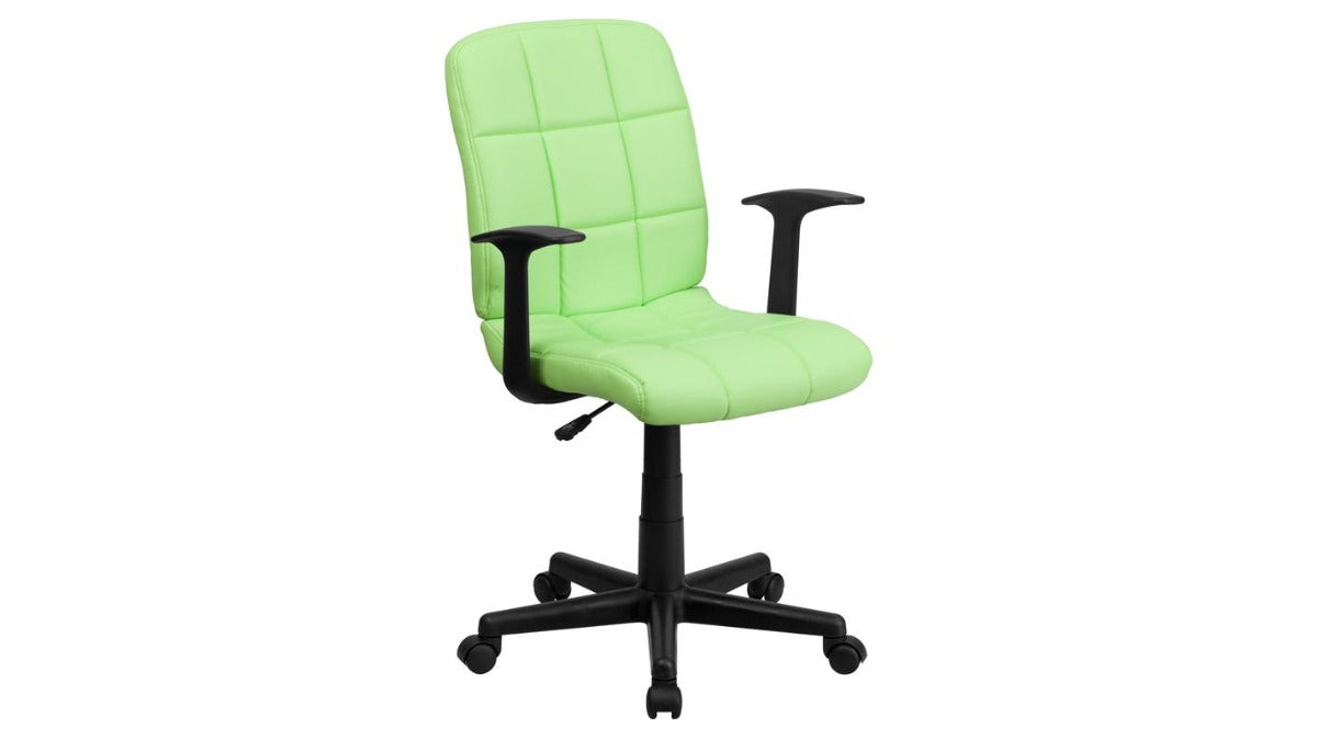 Skyline Decor Quilted Vinyl Swivel Task Office Chair: with Arms Green