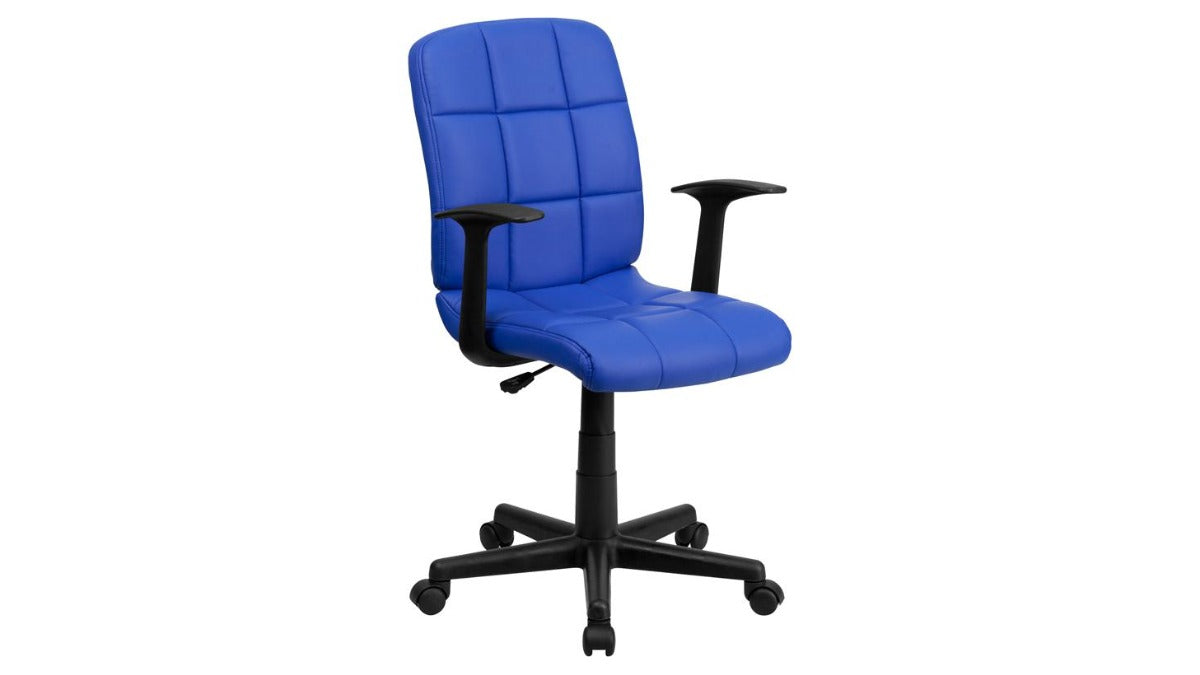 Skyline Decor Quilted Vinyl Swivel Task Office Chair: with Arms Blue