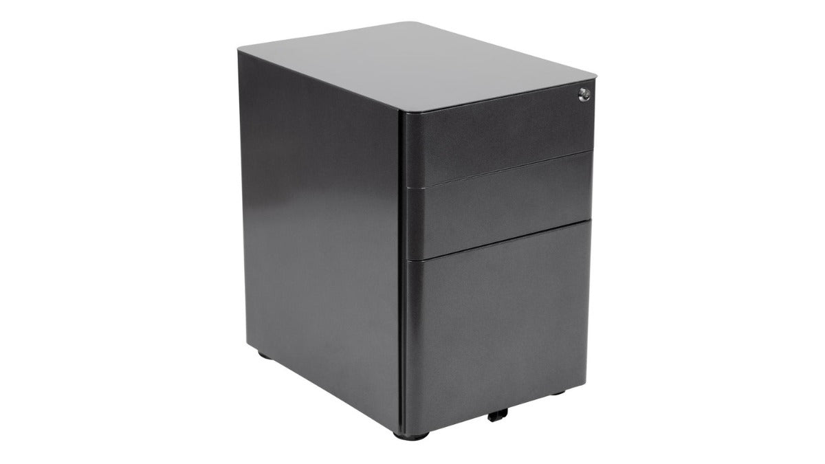 Skyline Decor Modern 3-Drawer Mobile Locking Filing Cabinet: A4, F4 Black