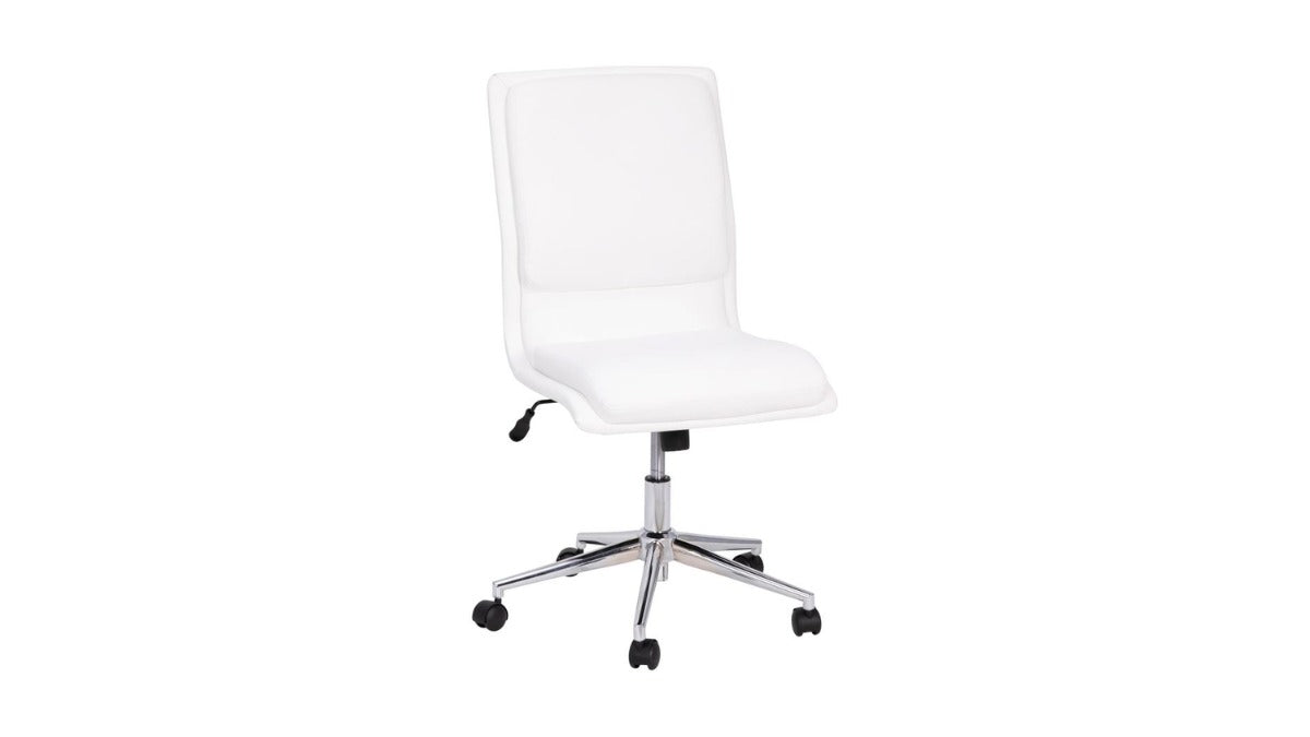 Skyline Decor Armless Swivel Task Office Chair: Adjustable Chrome Base White