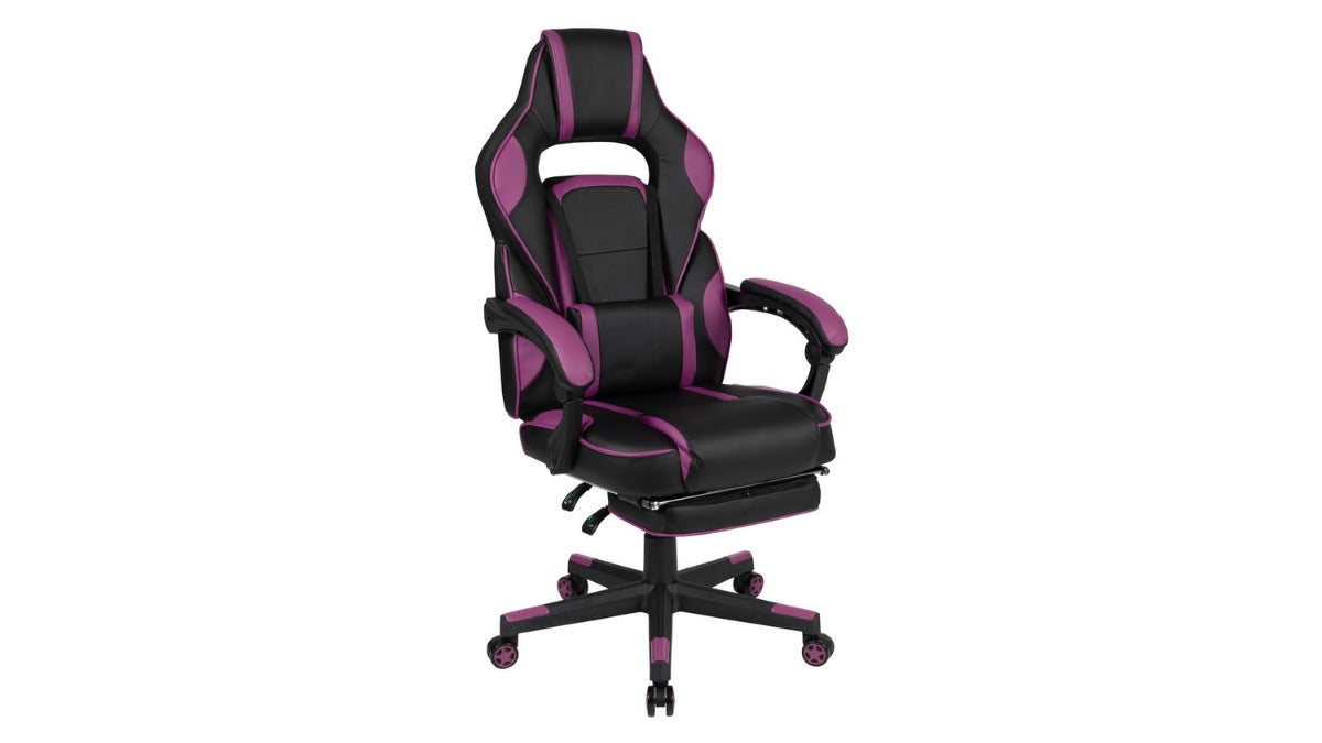 Skyline Decor X40 Gaming Chair: Slide-Out Footrest Black-Purple