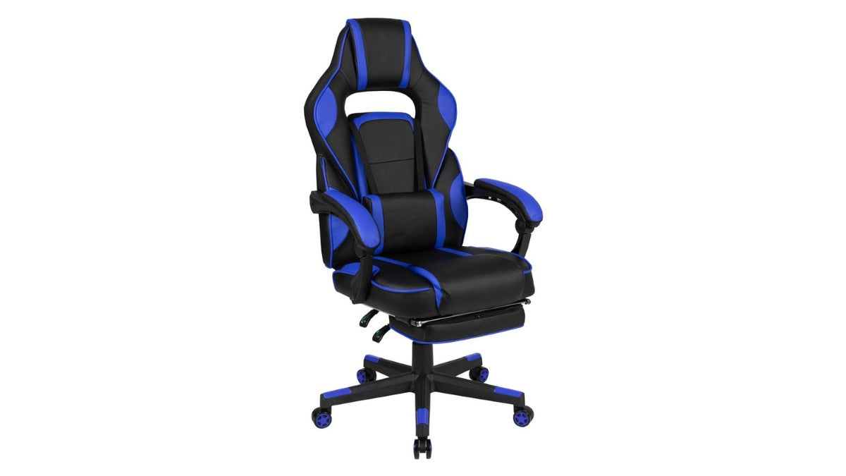 Skyline Decor X40 Gaming Chair: Slide-Out Footrest Black-Blue