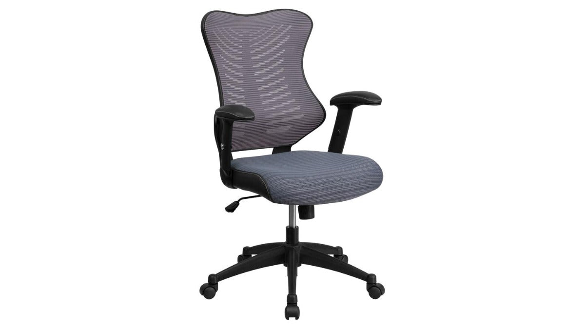 Skyline Decor Mesh Swivel Chair: Adjustable Arms Gray