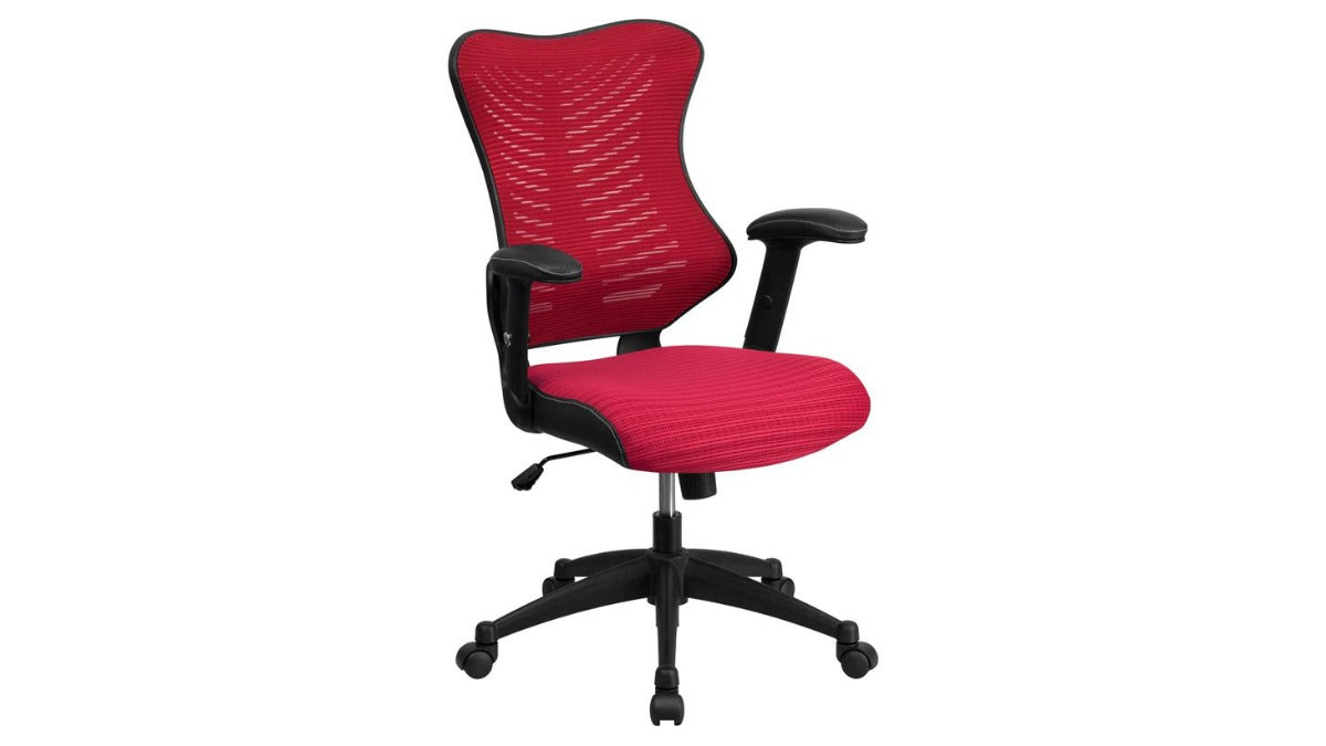 Skyline Decor Mesh Swivel Chair: Adjustable Arms Burgundy