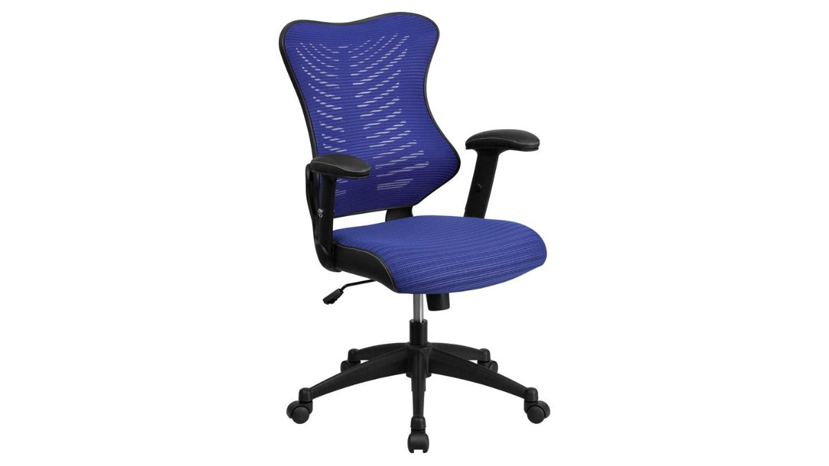 Skyline Decor Mesh Swivel Chair: Adjustable Arms Blue