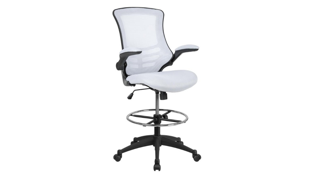 Skyline Decor Drafting Chair: Foot Ring and Flip-Up Arms White