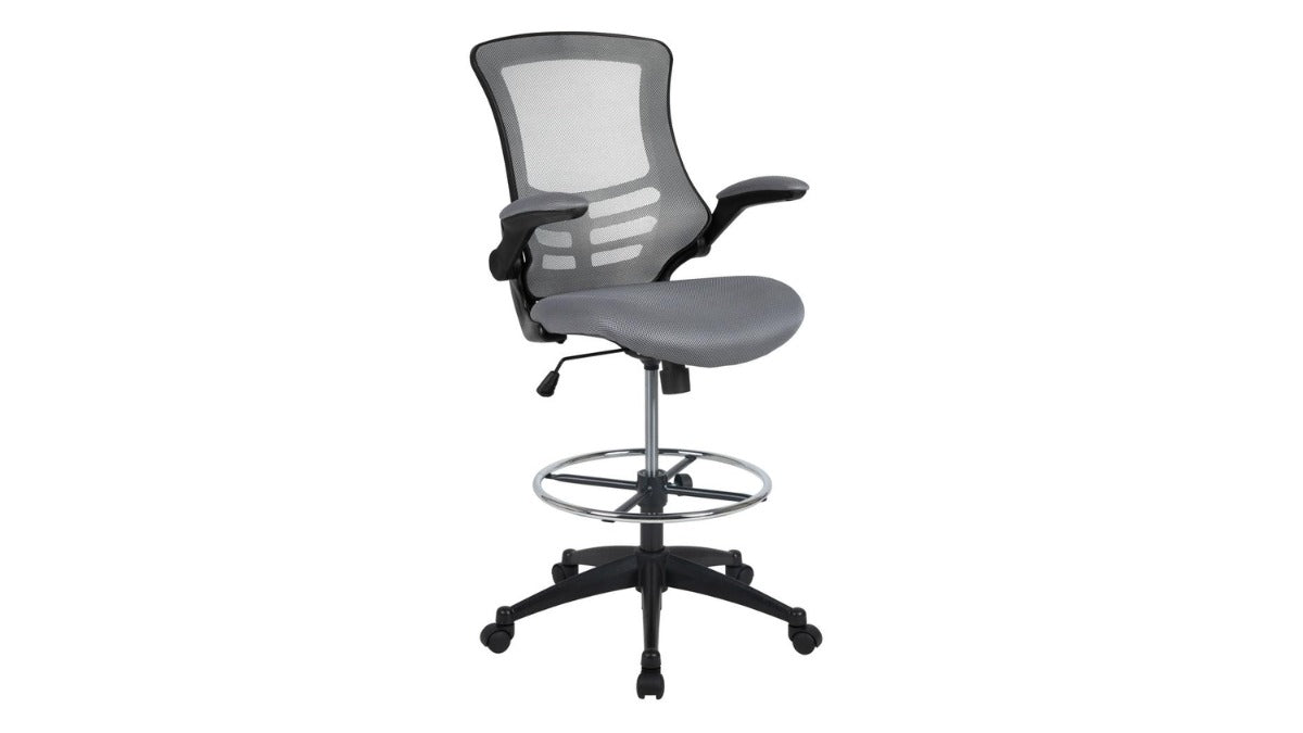 Skyline Decor Drafting Chair: Foot Ring and Flip-Up Arms Dark Gray