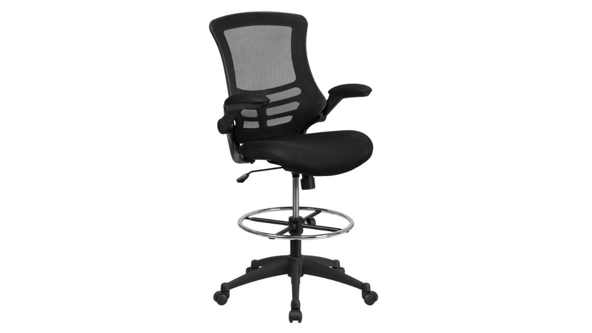 Skyline Decor Drafting Chair: Foot Ring and Flip-Up Arms Black