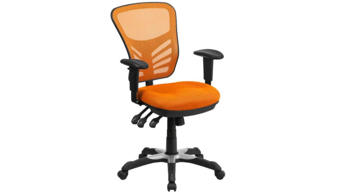 Skyline Decor Mid-Back Swivel Office Chair: Adjustable Arms Orange