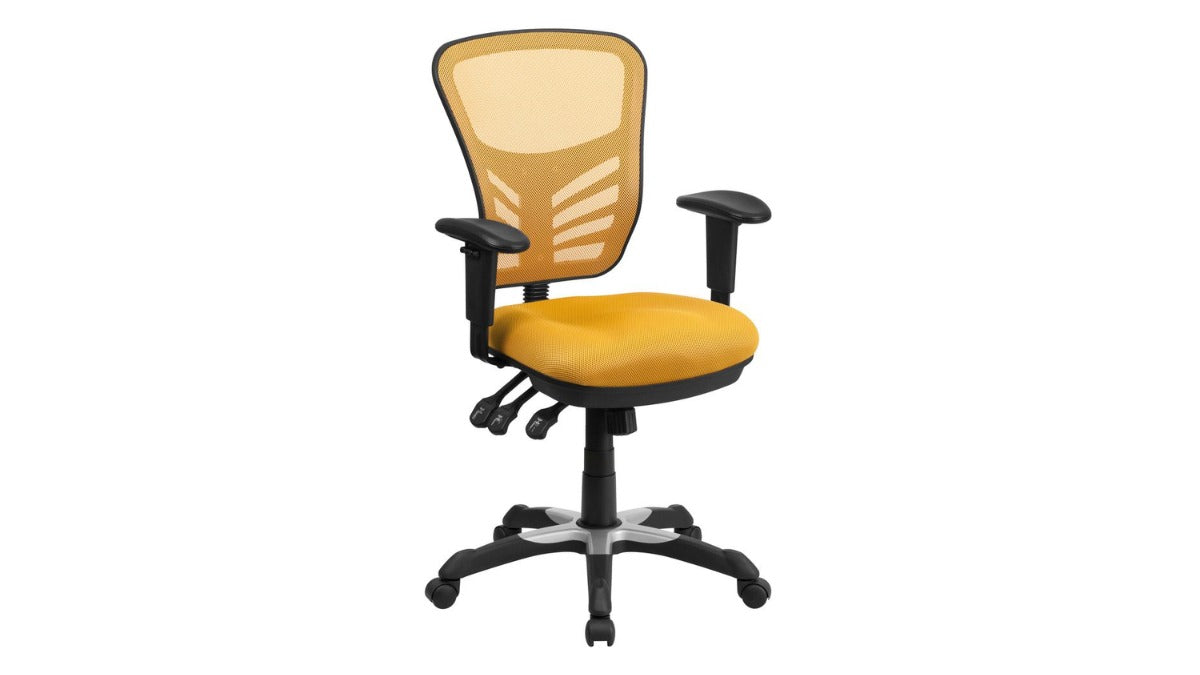 Skyline Decor Mid-Back Swivel Office Chair: Adjustable Arms Yellow-Orange