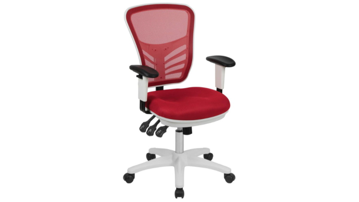 Skyline Decor Mid-Back Office Chair with Adjustable Arms: White Frame Red