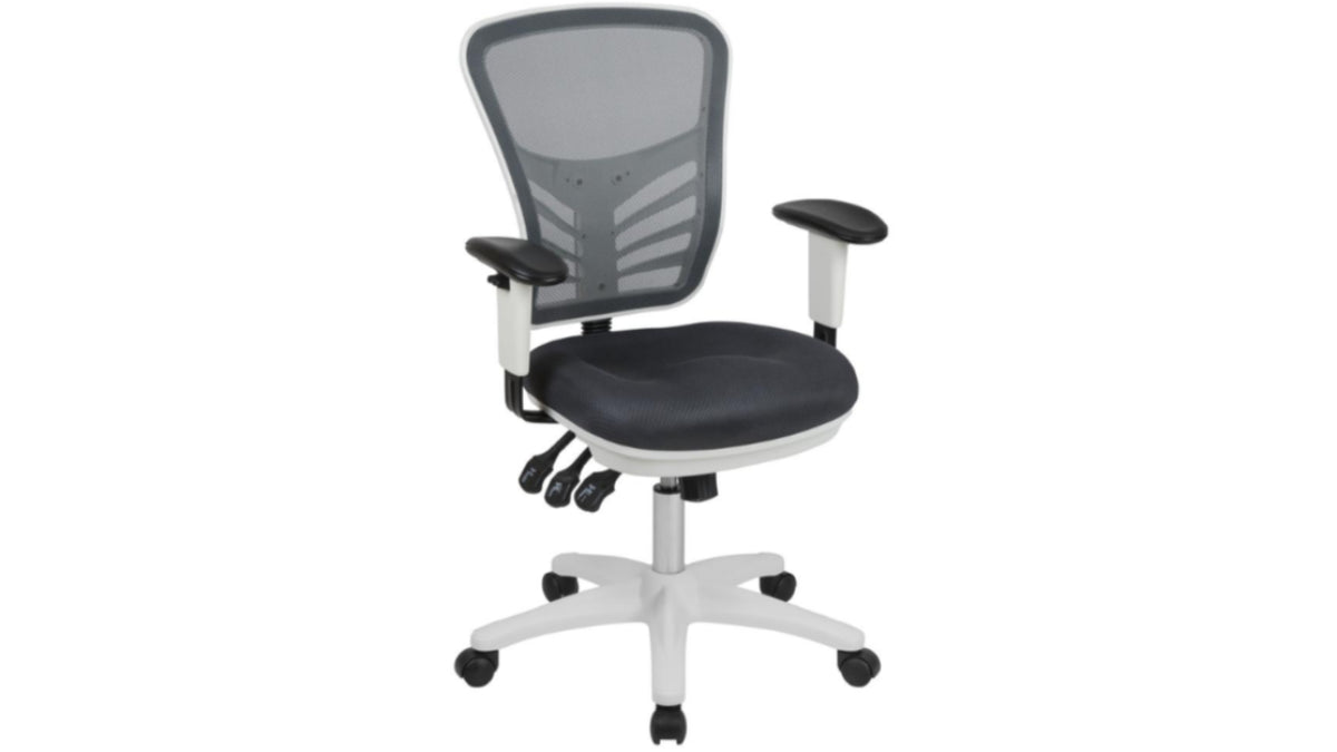 Skyline Decor Mid-Back Office Chair with Adjustable Arms: White Frame Dark Gray