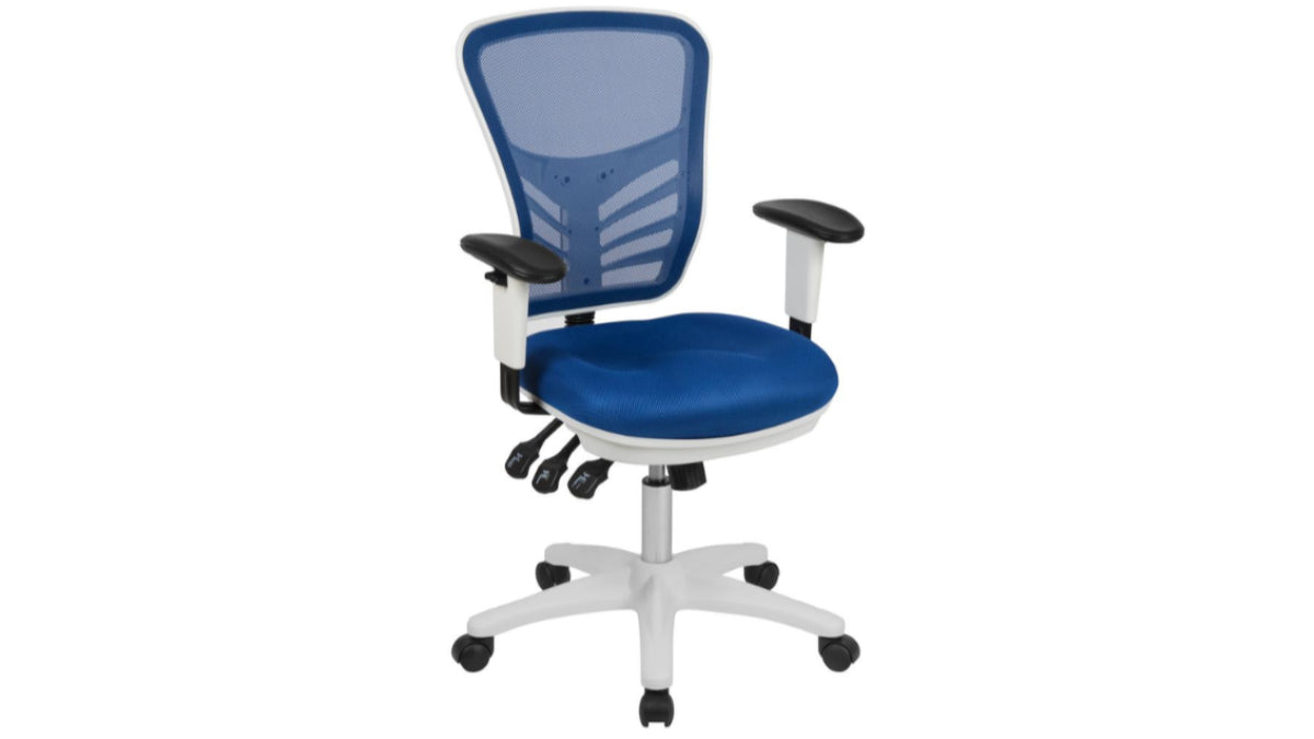 Skyline Decor Mid-Back Office Chair with Adjustable Arms: White Frame Blue