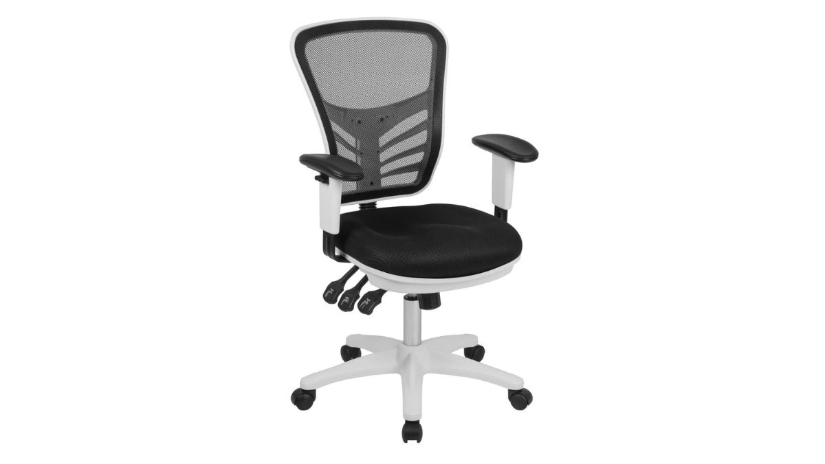 Skyline Decor Mid-Back Office Chair with Adjustable Arms: White Frame Black