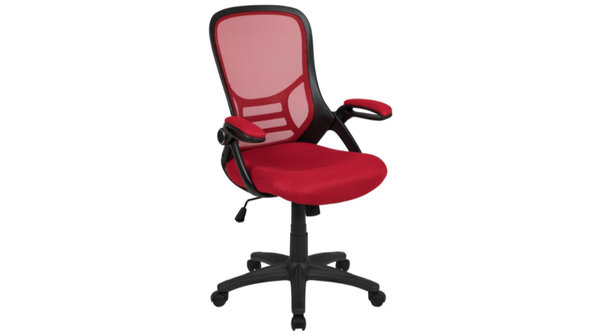 Skyline Decor High Back Office Chair with Black Frame: Flip-up Arms Red