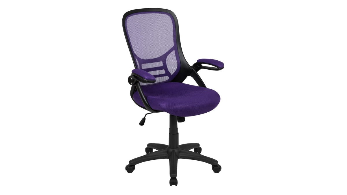Skyline Decor High Back Office Chair with Black Frame: Flip-up Arms Purple