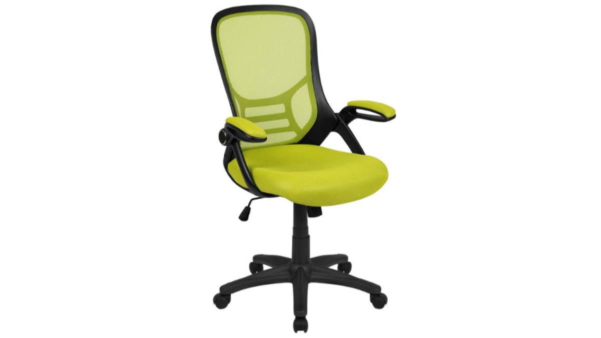 Skyline Decor High Back Office Chair with Black Frame: Flip-up Arms Green