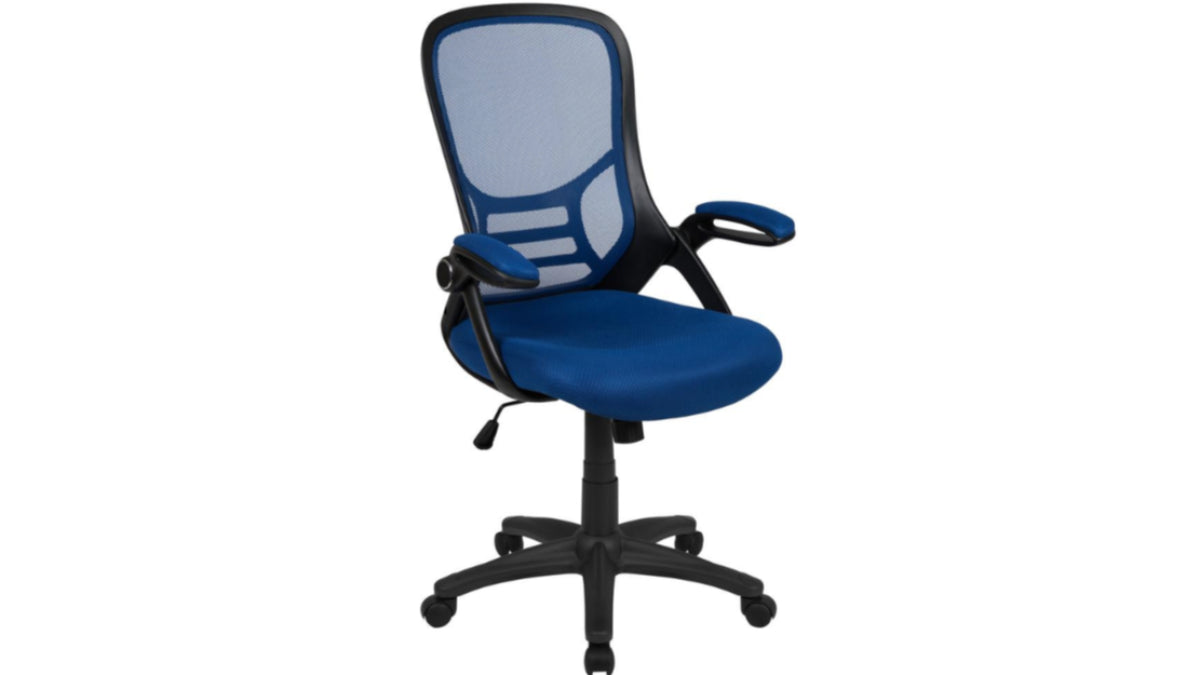 Skyline Decor High Back Office Chair with Black Frame: Flip-up Arms Blue