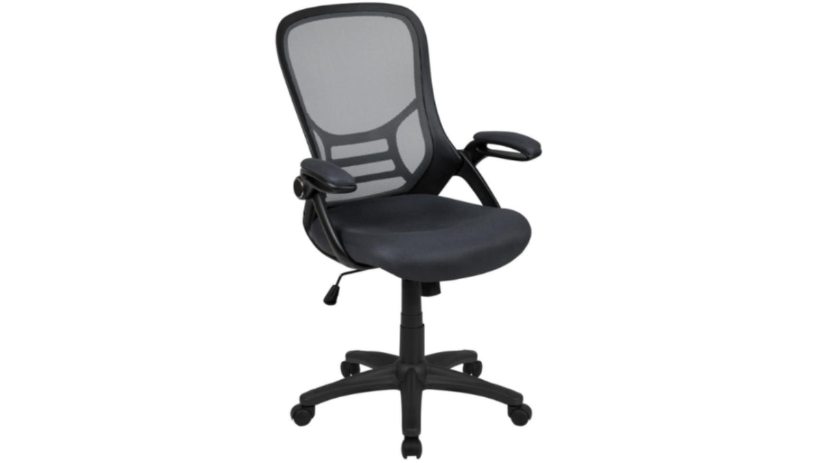 Skyline Decor High Back Office Chair with Black Frame: Flip-up Arms Dark Gray