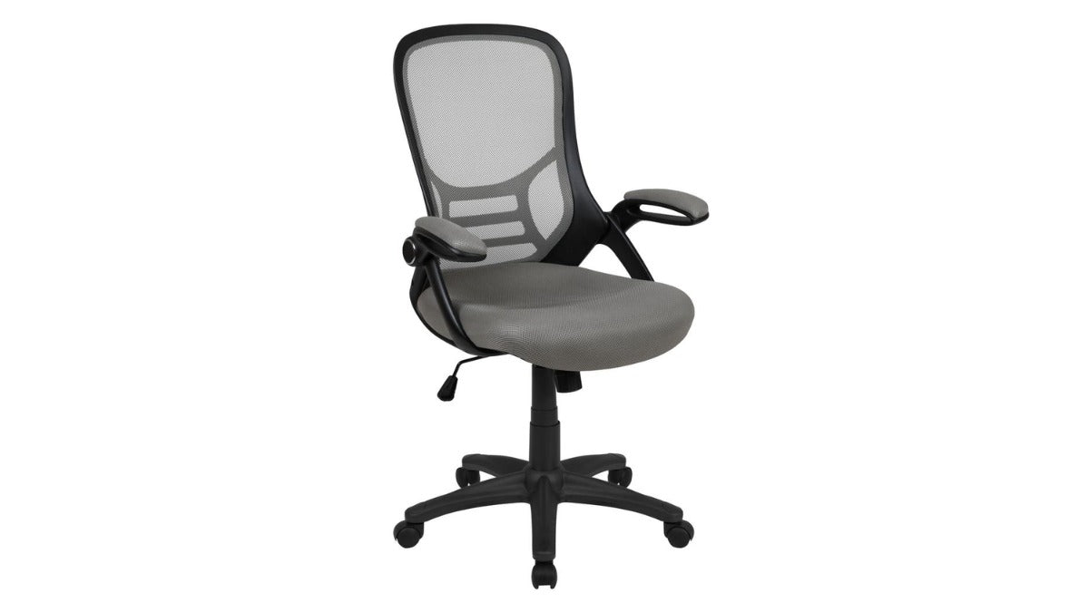 Skyline Decor High Back Office Chair with Black Frame: Flip-up Arms Light Gray