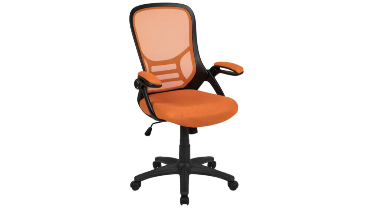 Skyline Decor High Back Office Chair with Black Frame: Flip-up Arms Orange