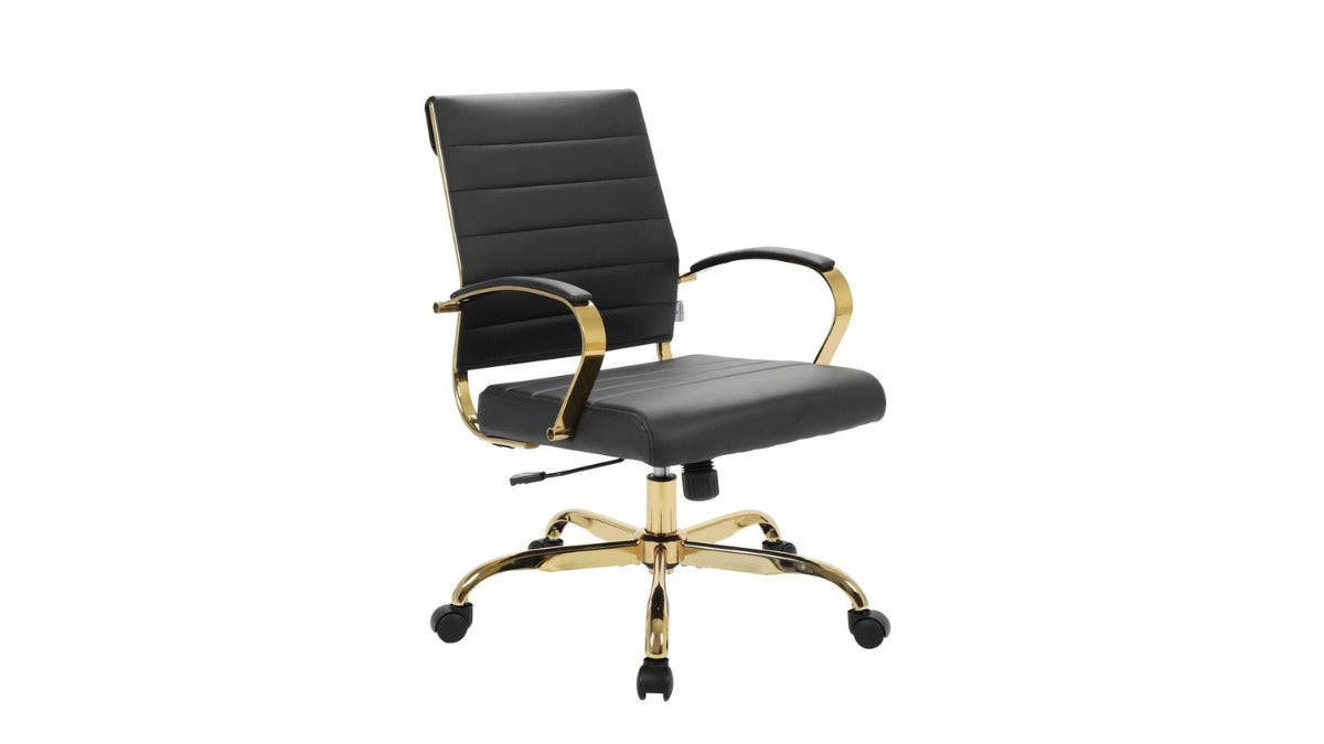 Skyline Decor High-Back Leather: Office Chair With Gold Frame Black