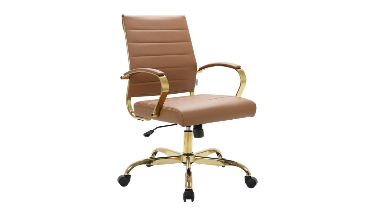 Skyline Decor High-Back Leather: Office Chair With Gold Frame Brown