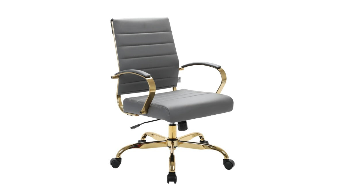 Skyline Decor High-Back Leather: Office Chair With Gold Frame Grey