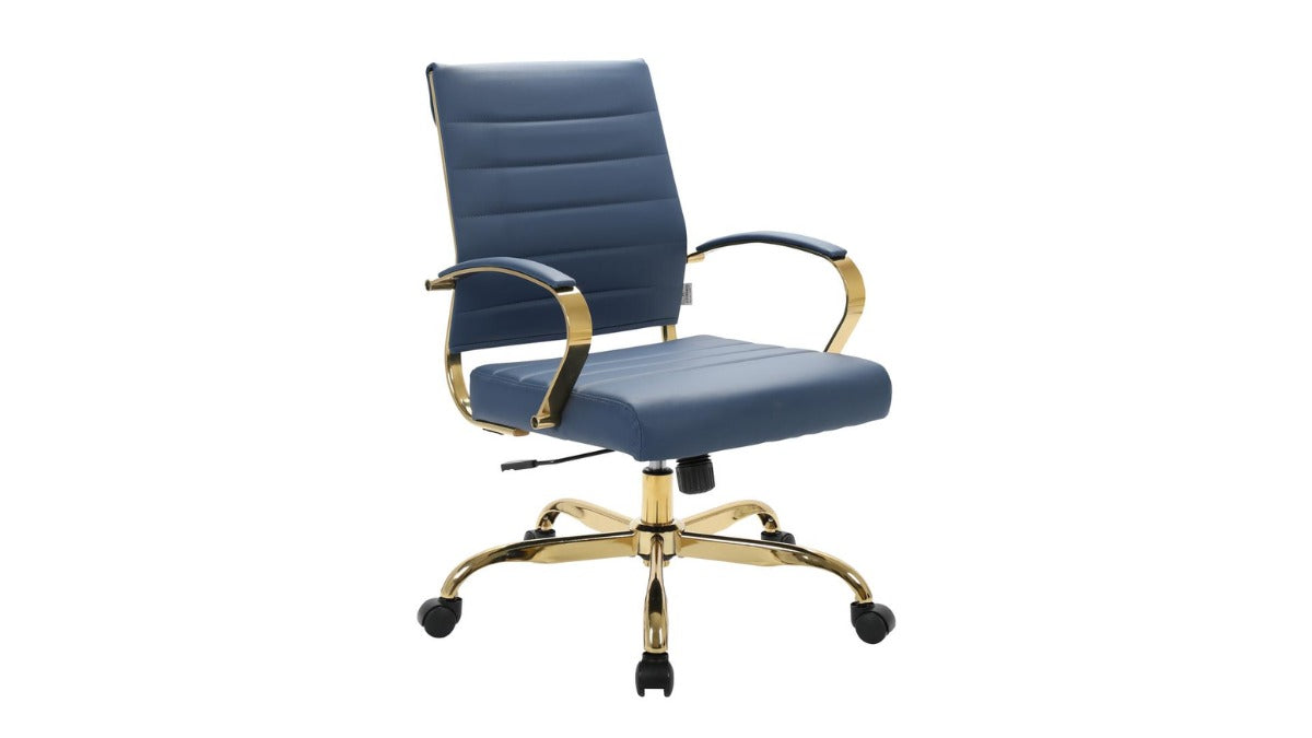 Skyline Decor High-Back Leather: Office Chair With Gold Frame Navy Blue