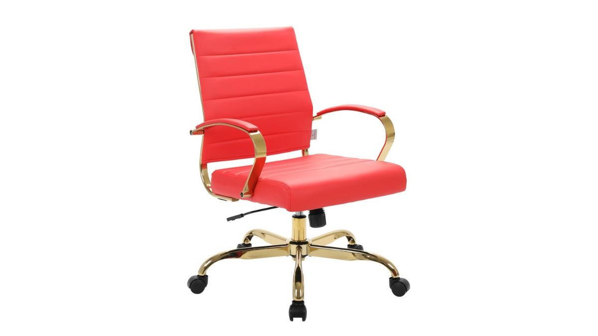 Skyline Decor High-Back Leather: Office Chair With Gold Frame Red