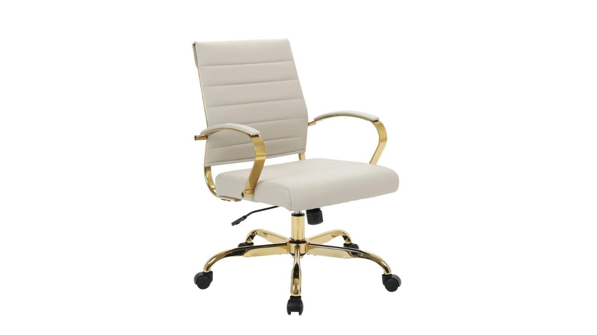Skyline Decor High-Back Leather: Office Chair With Gold Frame Tan