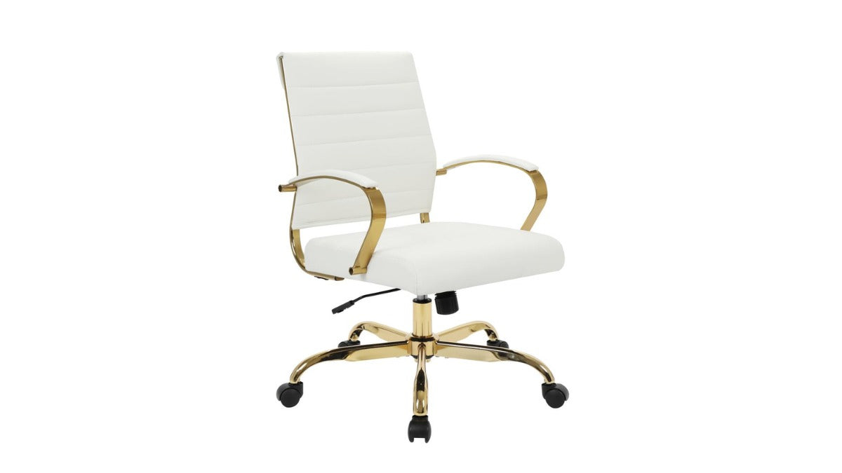 Skyline Decor High-Back Leather: Office Chair With Gold Frame White
