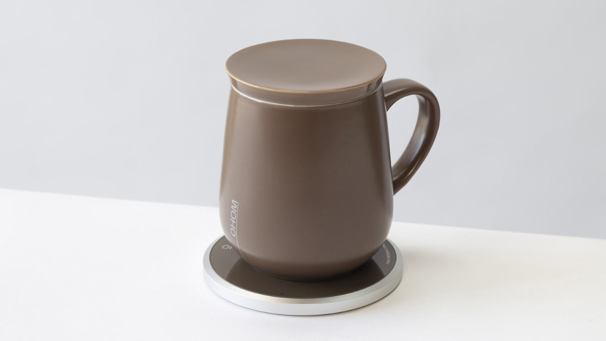 OHOM Ui Self-Heating Mug: Mug Heating and Phone Charging Black Walnut