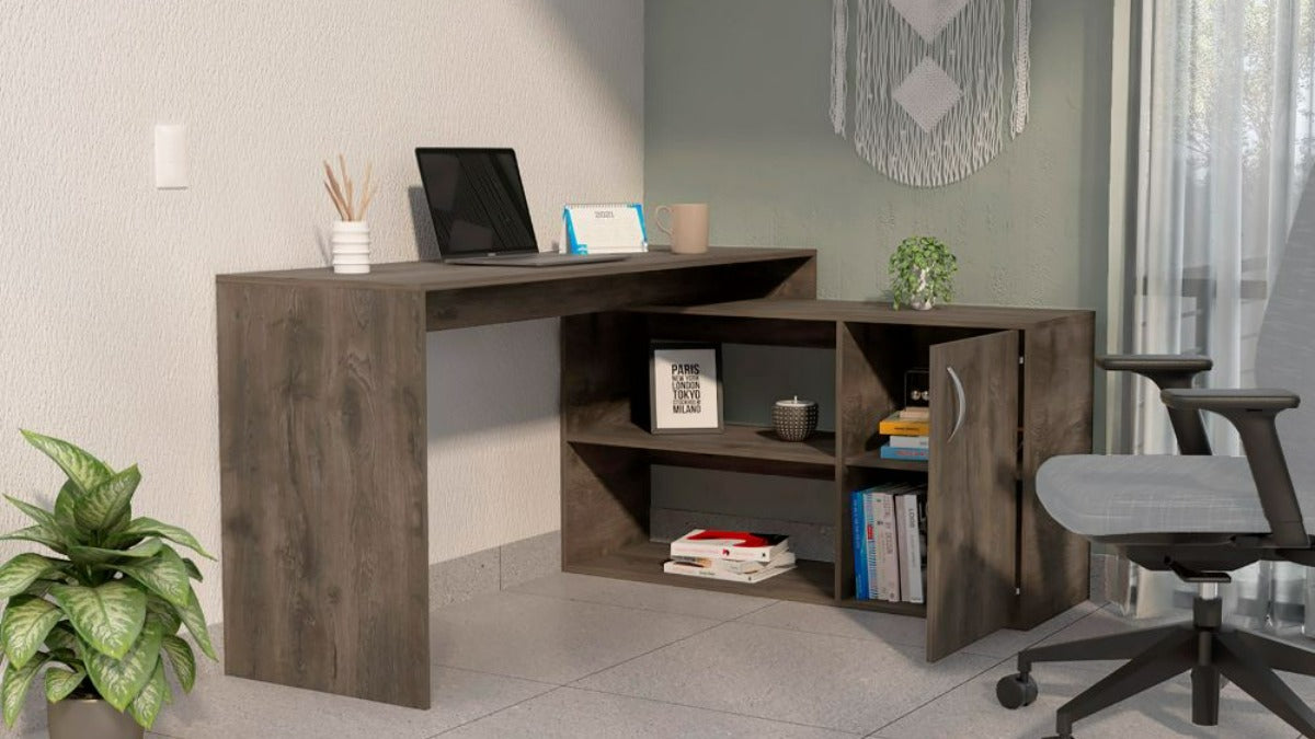 FM FURNITURE Antlia Desk: L-Shaped Dark Brown