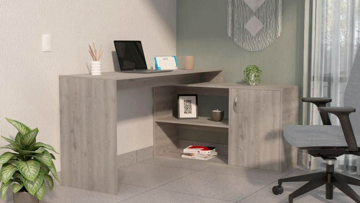FM FURNITURE Antlia Desk: L-Shaped Light Gray
