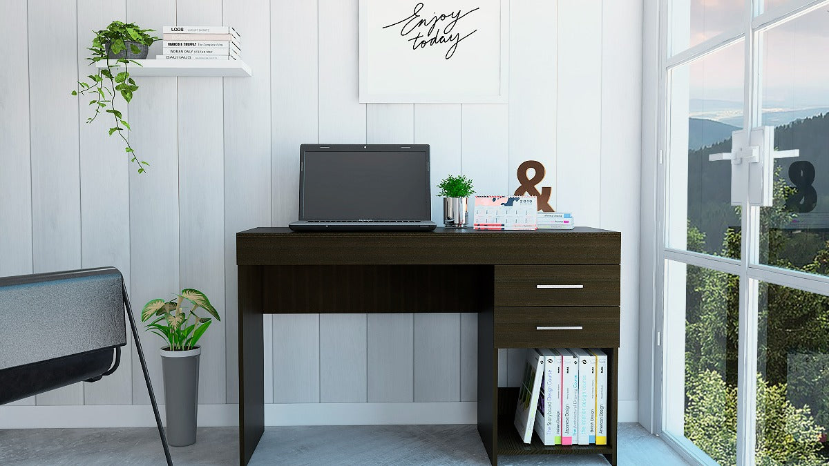 FM FURNITURE Austin Computer desk : two drawers Black Wengue